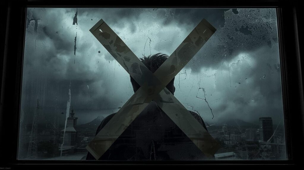 台風対策で窓ガラスに貼る誤解