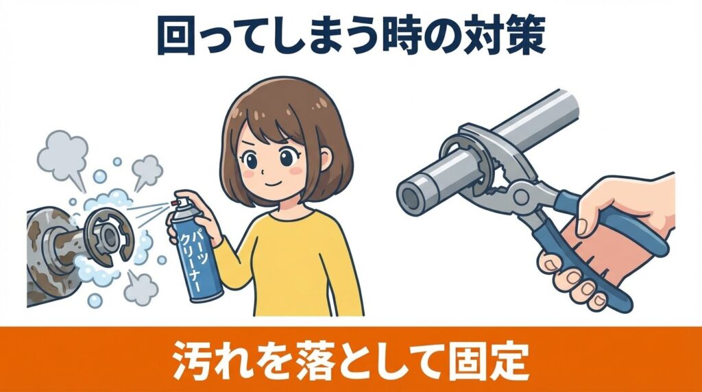 固着して回ってしまうEリングを固定する方法