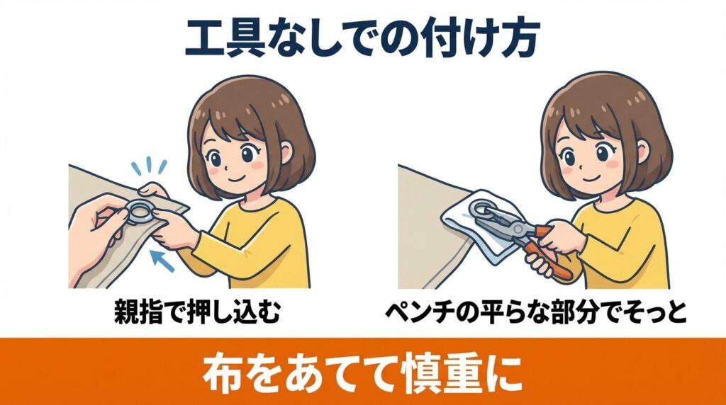 指やペンチでパチン!工具なしでの安全なはめ込み方