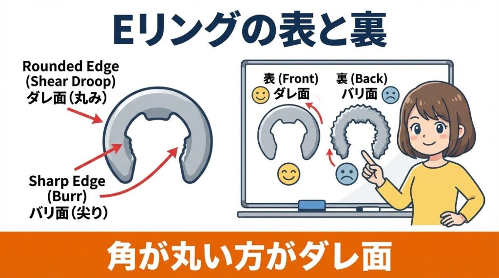 向きはある?Eリングの表裏と面取りについて