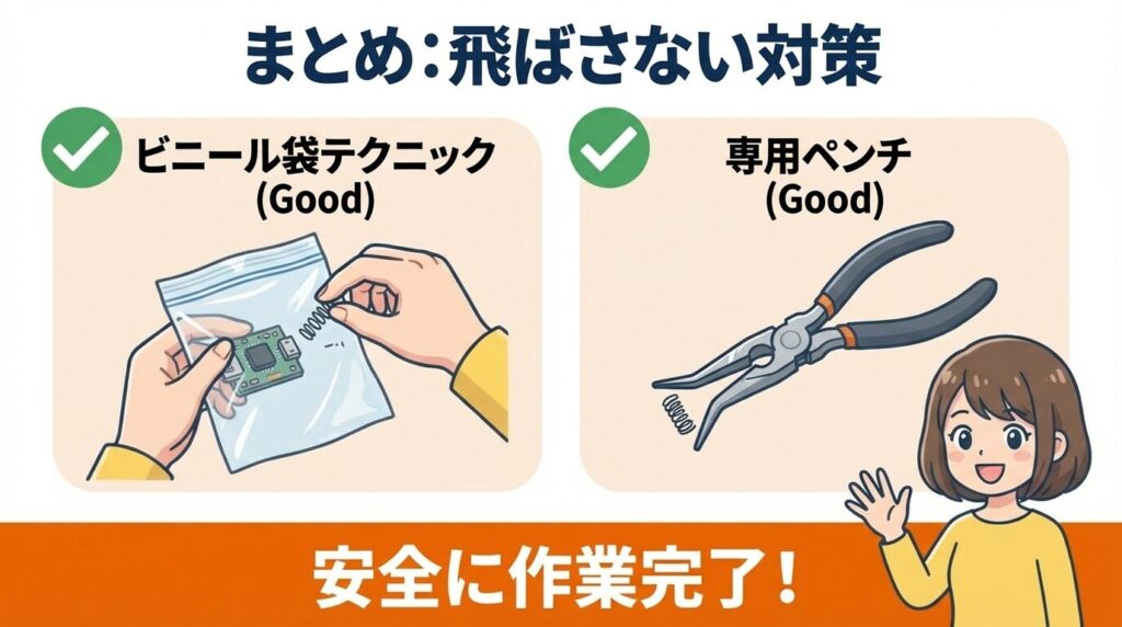 まとめ:eリングの外し方は「飛ばさない対策」が最重要!