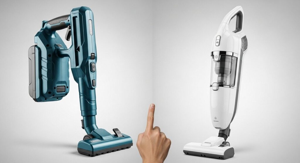 電動工具メーカーの無骨な掃除機とアイリスオーヤマの家庭用掃除機のデザイン比較