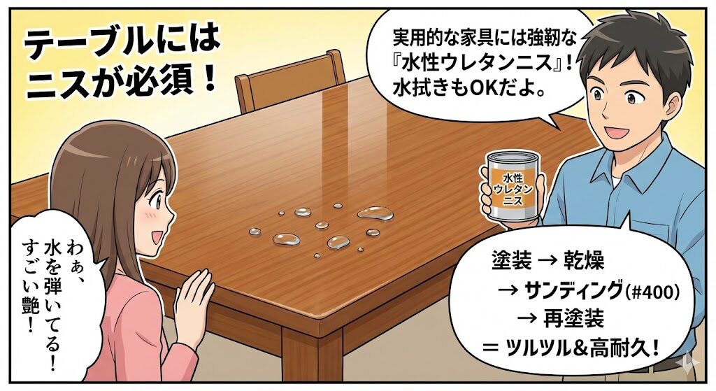 ニスやウレタンでテーブルの耐久性を高める