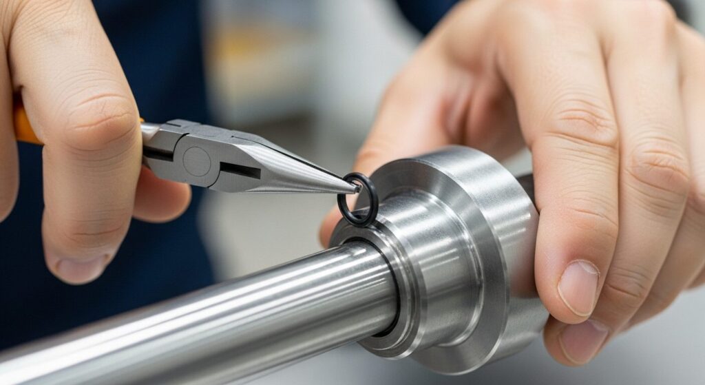 軸用C型止め輪にはラジオペンチを活用する