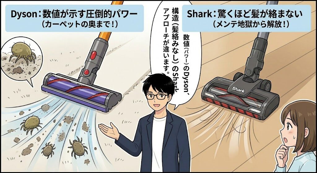 吸引力の真実：数値のDysonか、髪が絡まないSharkか