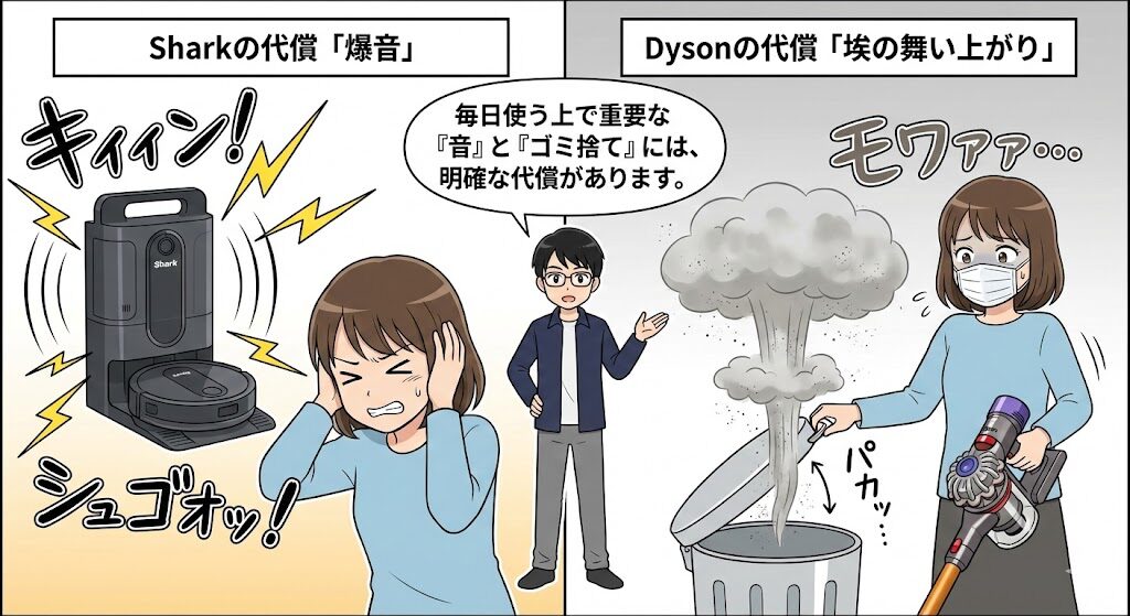 【実体験】両方使って感じた「ゴミ捨て」と「静音性」の決定的な差