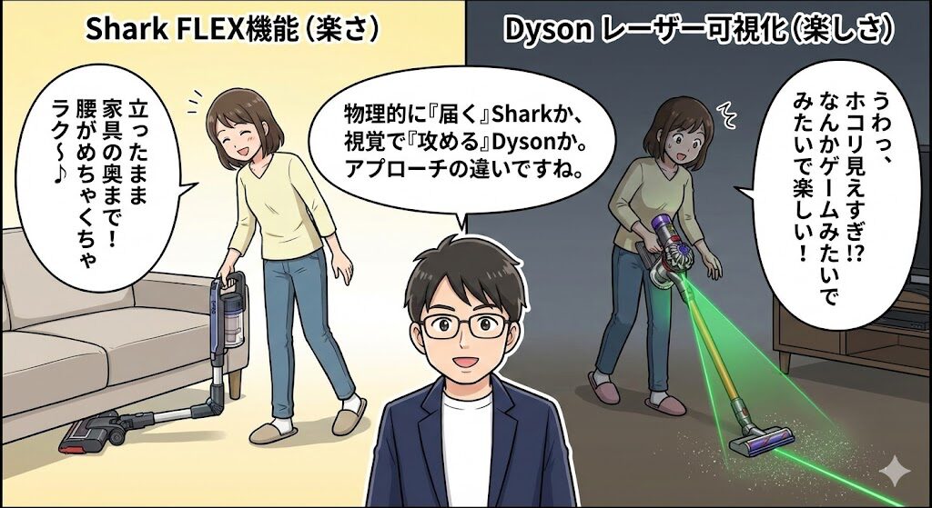 狭い家での取り回しは？FLEX機能とレーザー可視化の比較