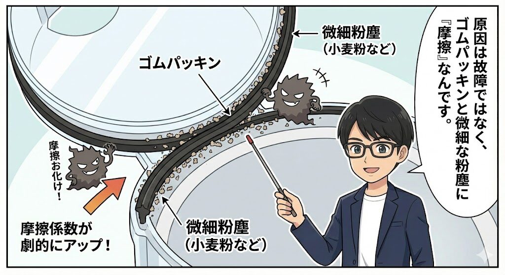 なぜ固着する?見えない「微細粉塵」とゴムパッキンの摩擦