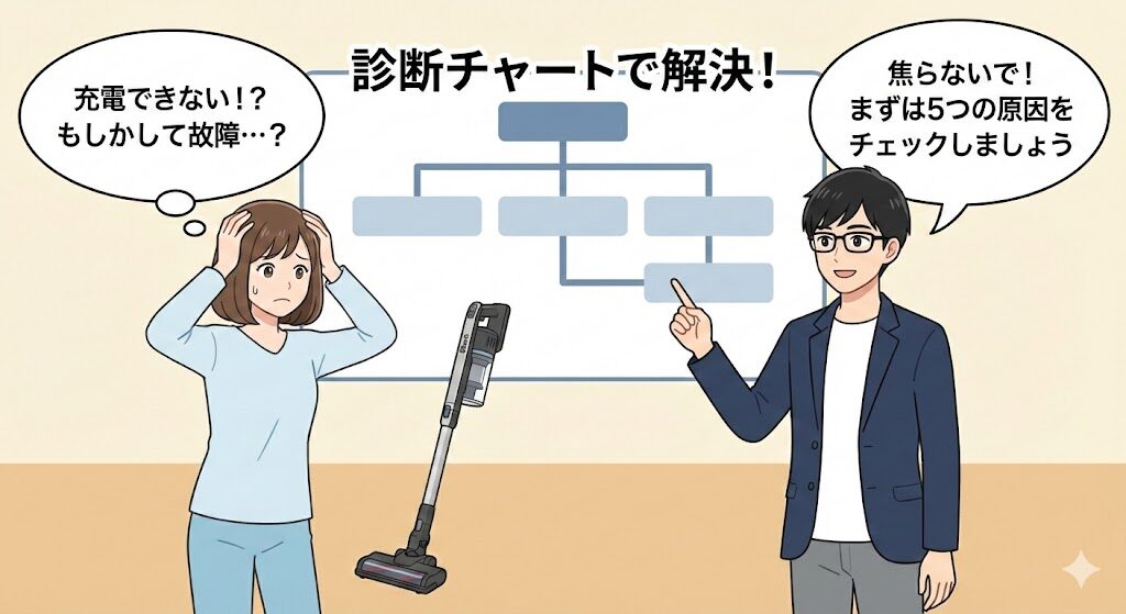 【診断チャート付】シャーク掃除機が充電できない5つの原因と即効対処法