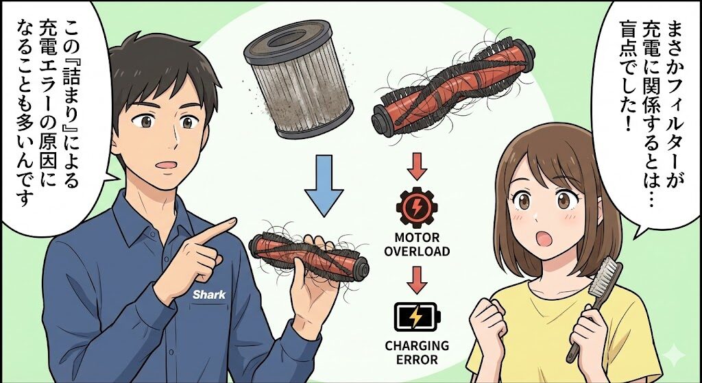 盲点!フィルターとブラシロールのお手入れが充電に関係する理由