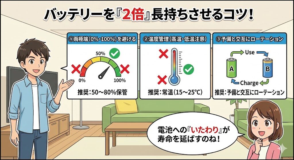 2倍長持ちさせる！リチウムイオン電池の正しい充電と保管方法