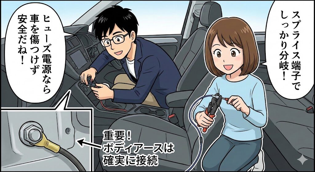 車の電装品を取り付ける際の分岐と延長