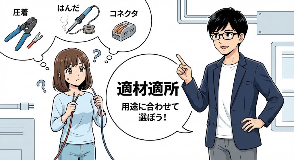 接続手法は圧着かはんだかコネクタ選定