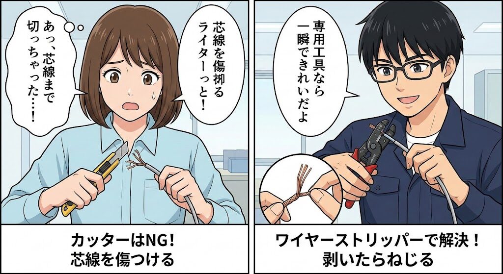 失敗しない被覆剥きのコツと専用工具