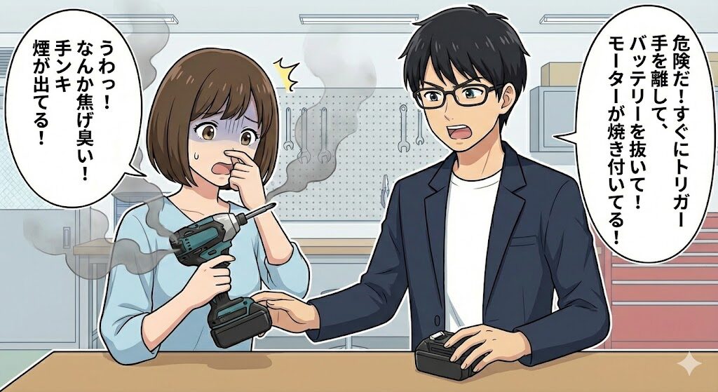 焦げ臭い異臭や煙はモーター焼き付き