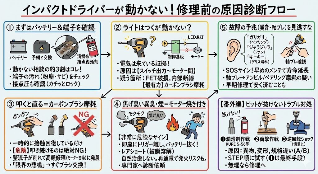 インパクトドライバーが動かない！修理前の原因診断