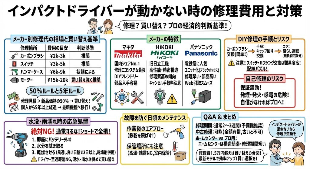 インパクトドライバーが動かない時の修理費用と対策