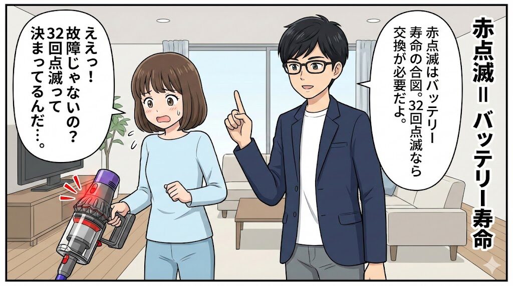 【結論】赤い点滅の正体はバッテリー寿命（32回点滅は交換必須）