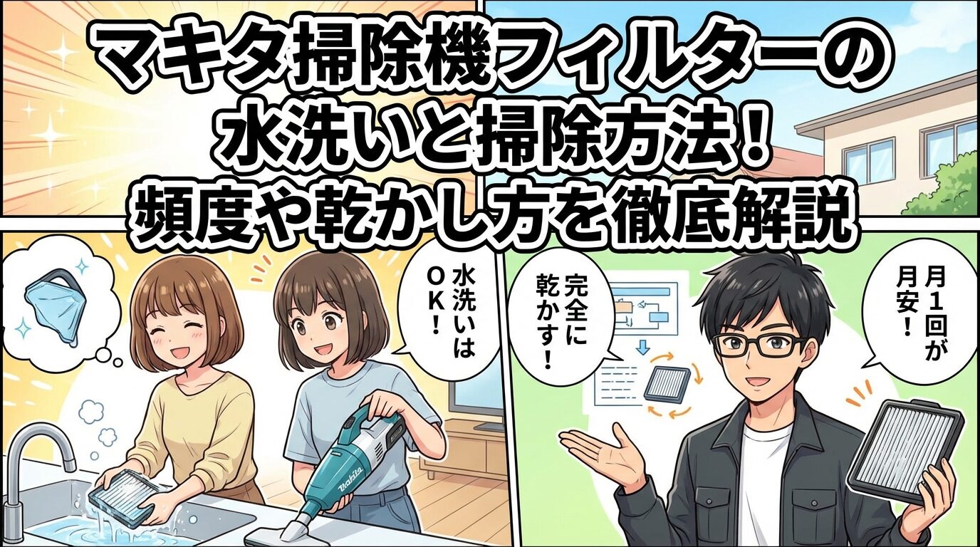 マキタ掃除機フィルターの水洗いと掃除方法！頻度や乾かし方を徹底解説
