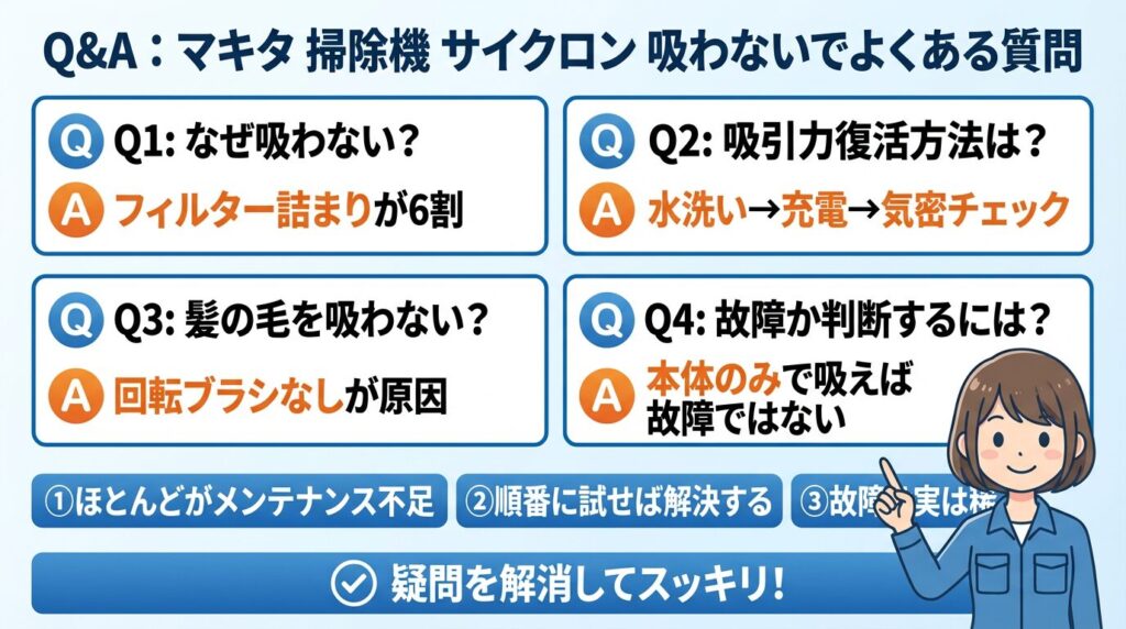 Q&A：マキタ 掃除機 サイクロン 吸わないでよくある質問
