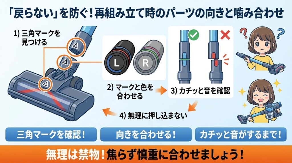 「戻らない」を防ぐ！再組み立て時のパーツの向きと噛み合わせ
