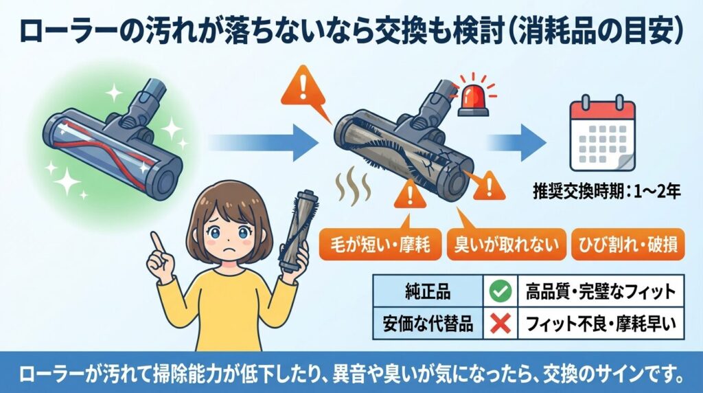 ローラーの汚れが落ちないなら交換も検討（消耗品の目安）