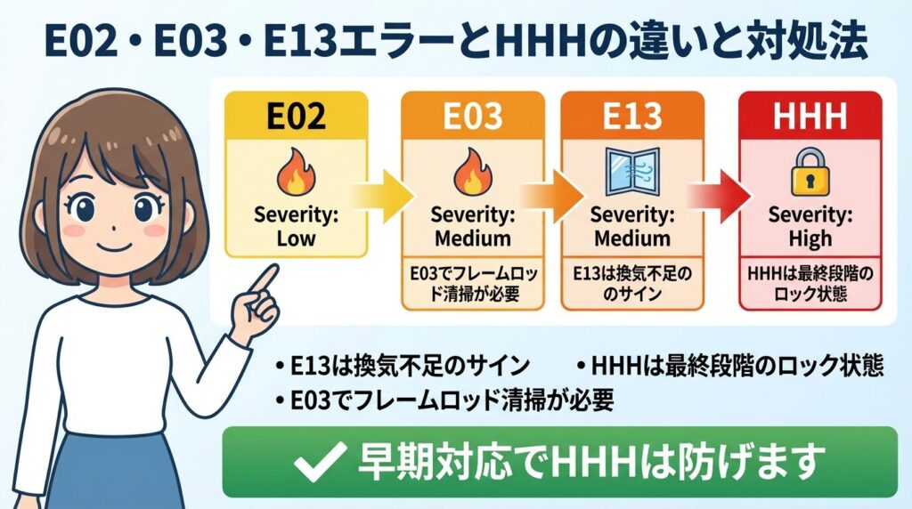 E02・E03・E13エラーとHHHの違いと対処法