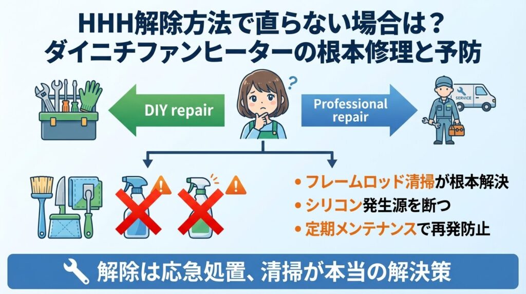 HHH解除方法で直らない場合は?ダイニチファンヒーターの根本修理と予防