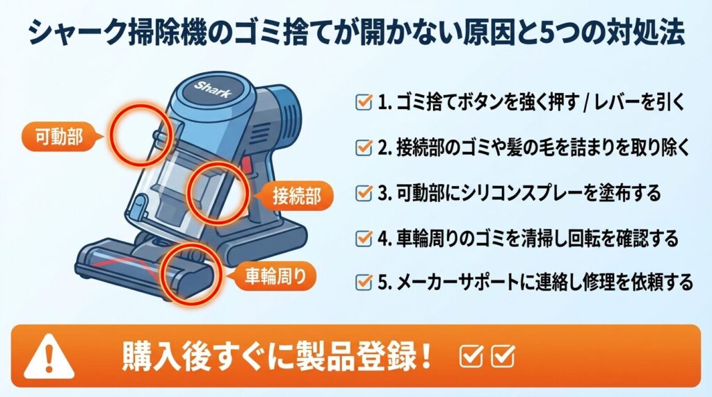  シャーク掃除機のゴミ捨てが開かない原因と5つの対処法