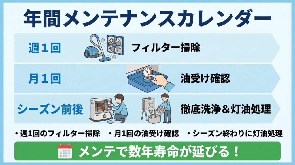 年間メンテナンスカレンダー（週1・月1・シーズン前後でやること）