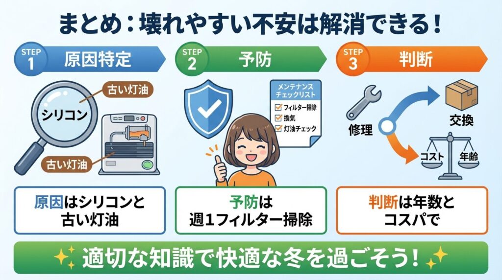 まとめ：ダイニチ ファンヒーター 壊れやすい不安は「原因特定→予防→判断」で解消