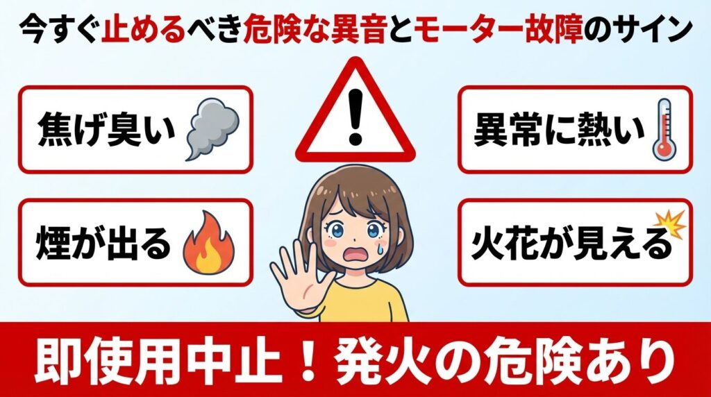 今すぐ止めるべき危険な異音とモーター故障のサイン