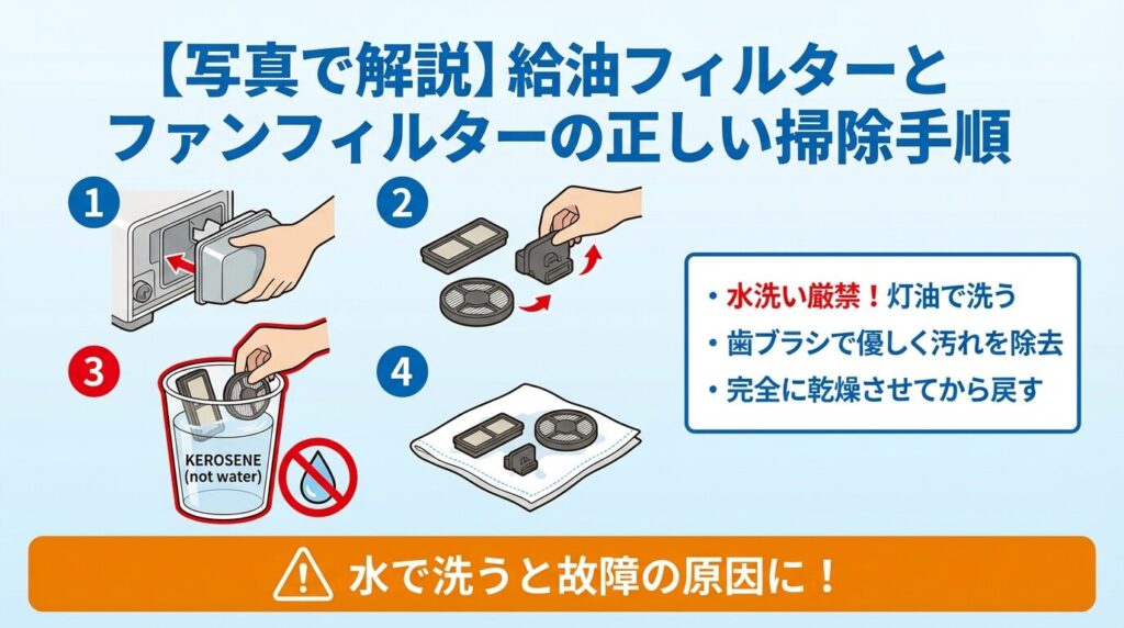 給油フィルターとファンフィルターの正しい掃除手順