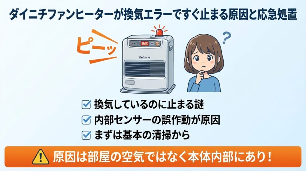 1. ダイニチファンヒーターが換気エラーですぐ止まる原因と応急処置