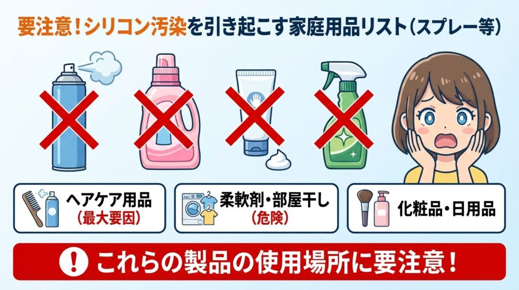 要注意!シリコン汚染を引き起こす家庭用品リスト(スプレー等)