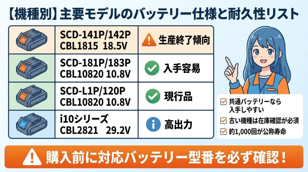 【機種別】主要モデルのバッテリー仕様と耐久性リスト