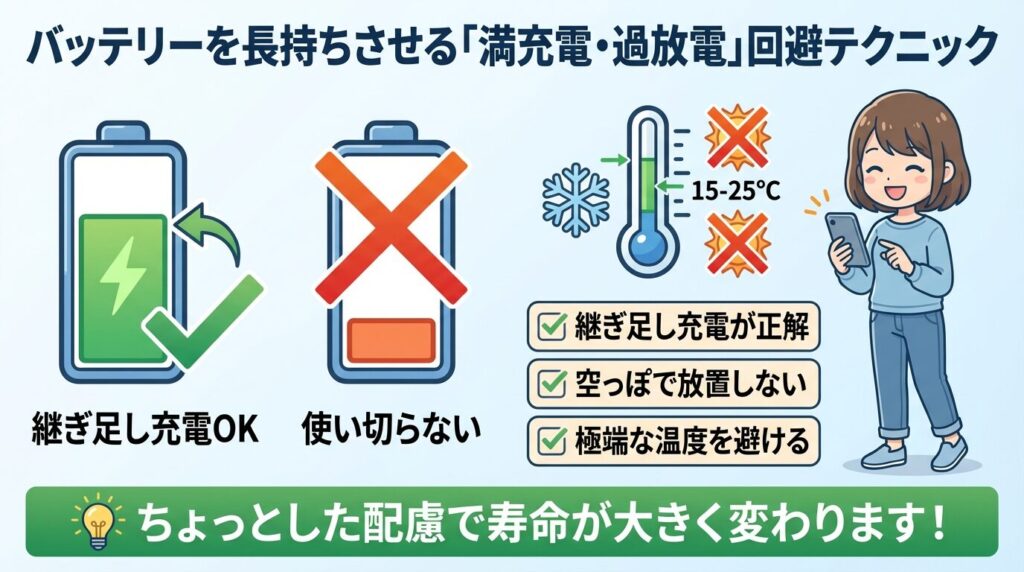 バッテリーを長持ちさせる「満充電・過放電」回避テクニック