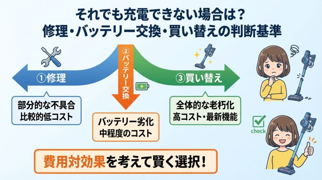  それでも充電できない場合は？修理・バッテリー交換・買い替えの判断基準