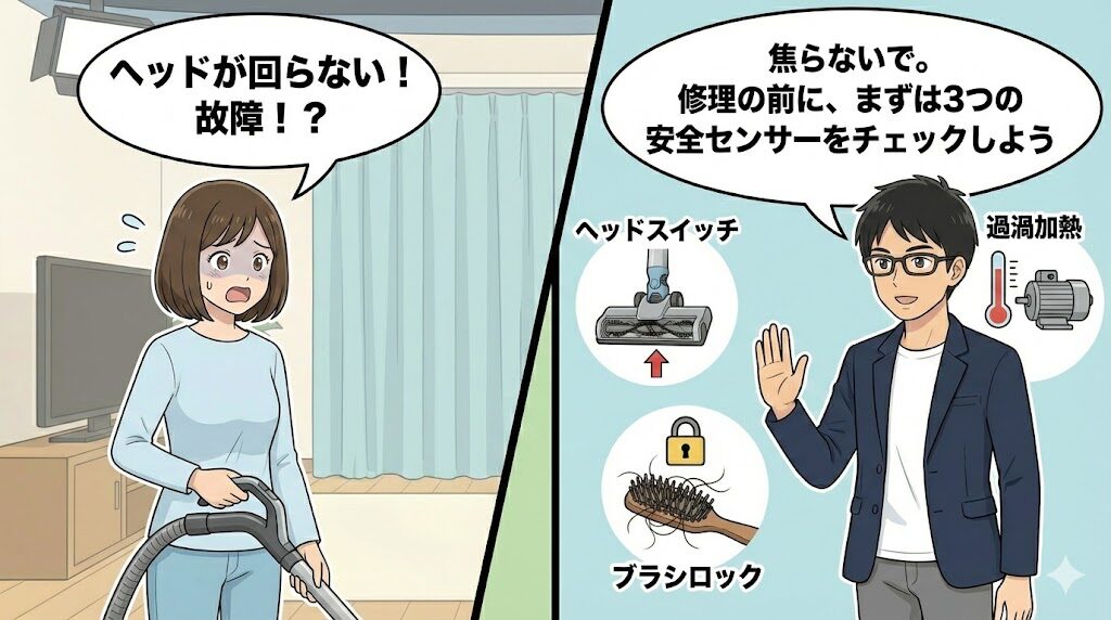 症状診断:回転しないのは故障?まずは3つのセンサーを確認