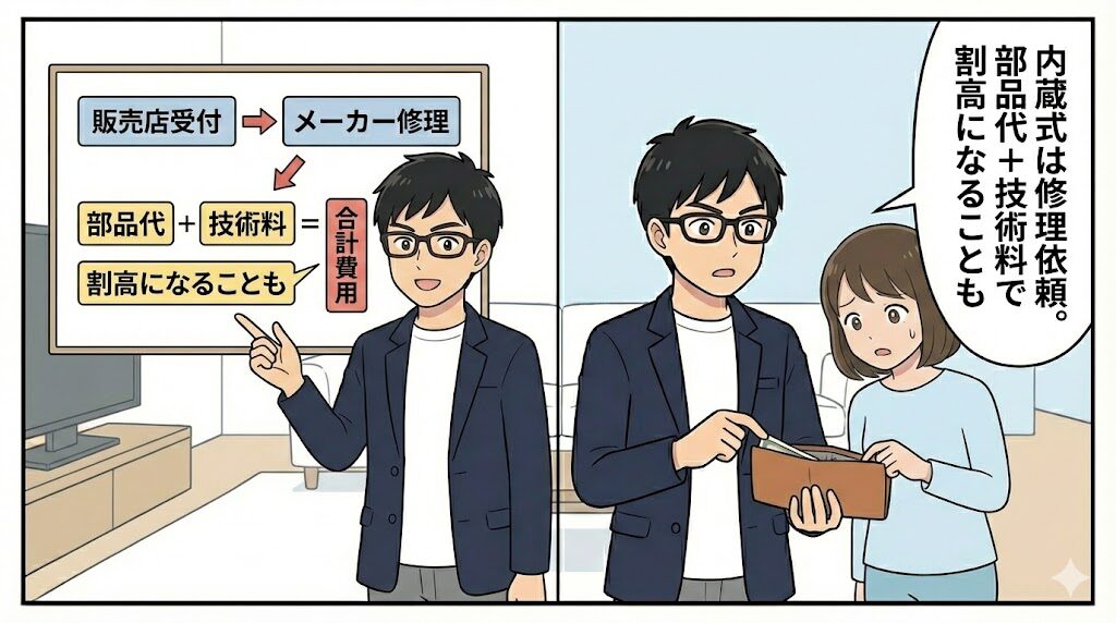 内蔵式バッテリーの修理依頼フローとメーカー修理費用の内訳