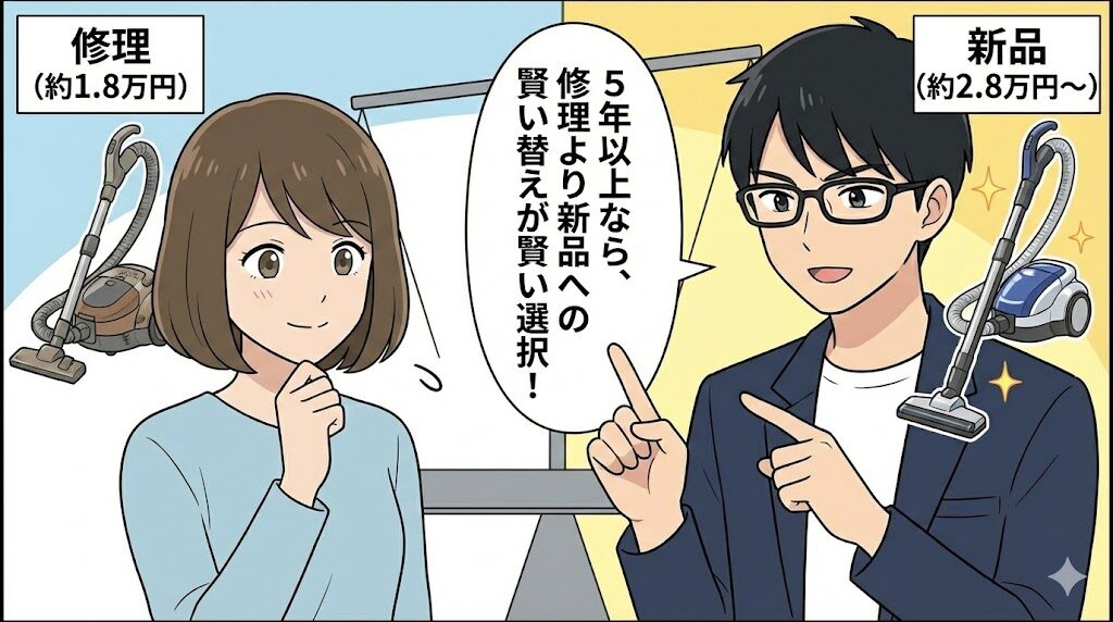 徹底比較シミュレーション!1.8万円で修理 vs 新品へ買い替え