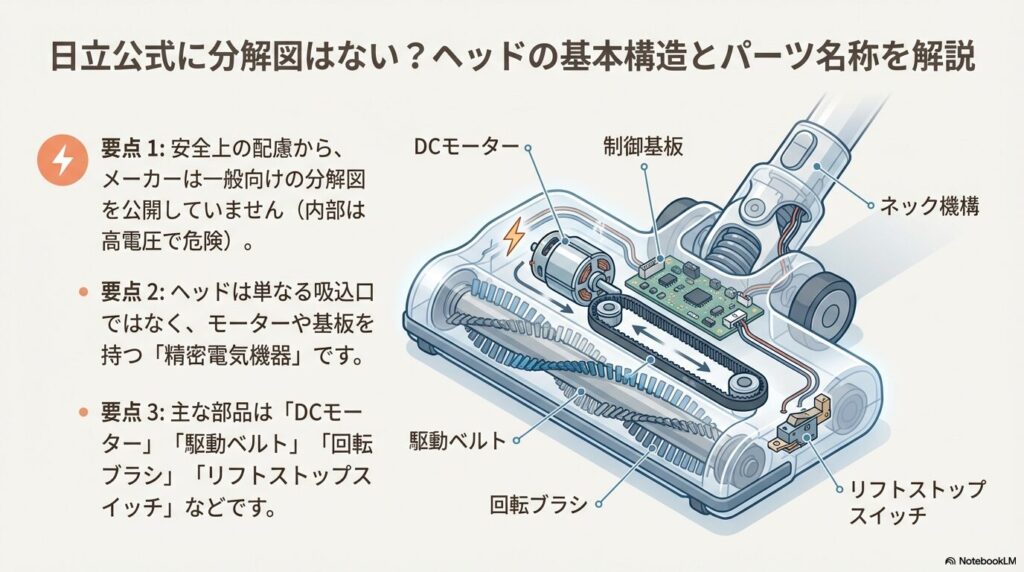 日立公式に分解図はない?ヘッドの基本構造とパーツ名称を解説