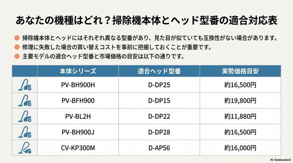 あなたの機種はどれ?掃除機本体とヘッド型番の適合対応表