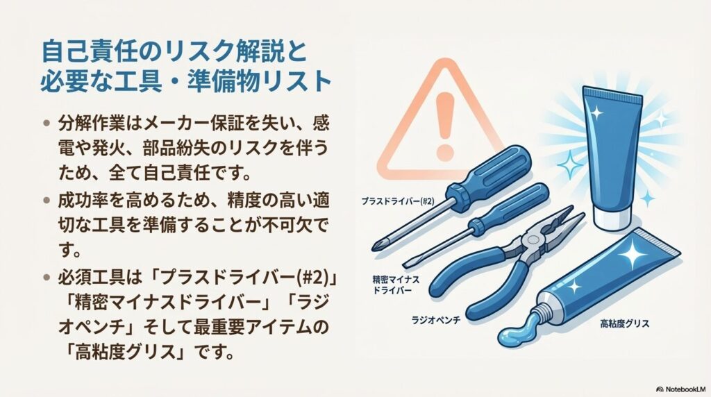 自己責任のリスク解説と必要な工具・準備物リスト