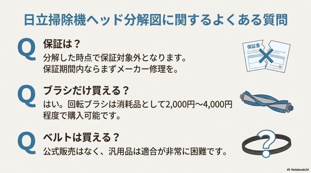 日立掃除機ヘッド分解図に関するよくある質問