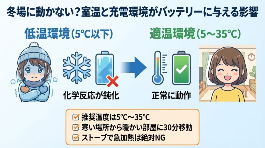 冬場に動かない?室温と充電環境がバッテリーに与える影響