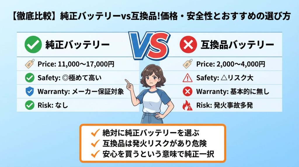 【徹底比較】純正バッテリーvs互換品!価格・安全性とおすすめの選び方