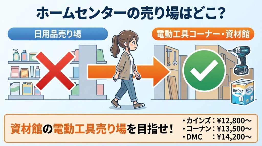 カインズやコーナンなどホームセンターの売り場はどこ？