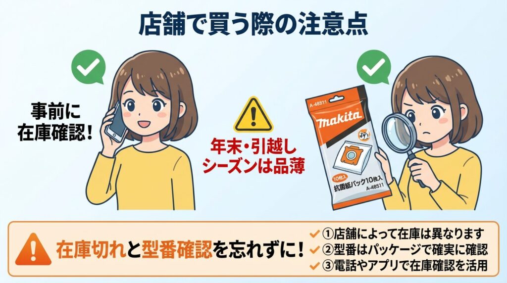 店舗で買う際の注意点（在庫切れと型番確認）