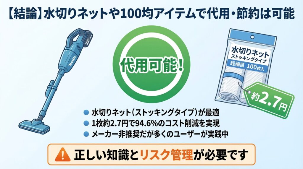 【結論】水切りネットや100均アイテムで代用・節約は可能